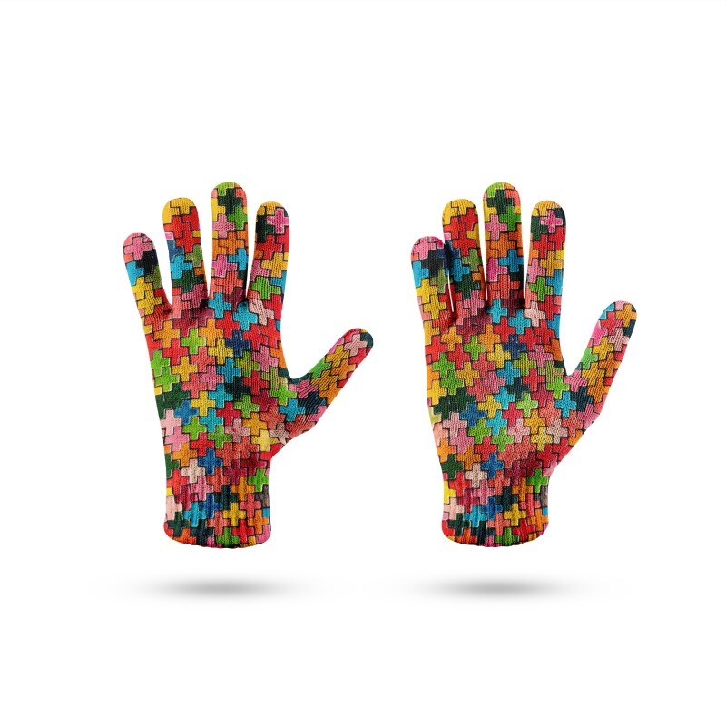 3D Printing Touch Screen Knitted Gloves Fun Gloves With Graffiti Patterns Winter Fingered Gloves Handschuhe: style4