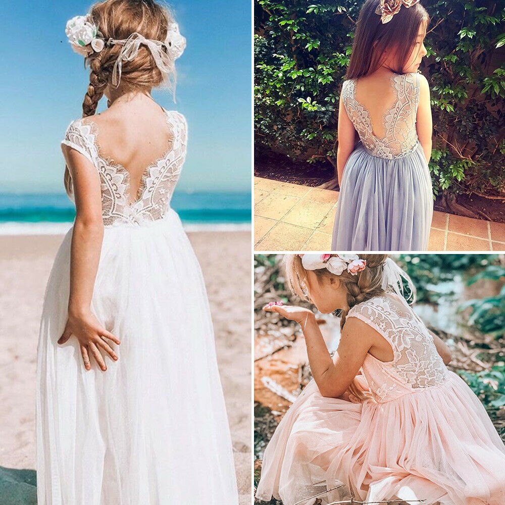 Festa di Nozze Abiti Per Bambini Per Le Ragazze Del Bambino Del Bambino Delle Ragazze di Fiore Del Merletto Chiffon Abito Da Damigella D'onore Della Principessa Del Bambino Vestiti Delle Ragazze