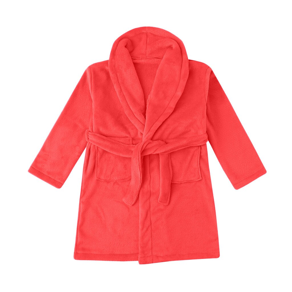 Pijama de niño, ropa de dormir para niño y niña, Otoño Invierno mantener el calor, batas de baño de Color sólido, toalla de franela, bata de noche con bolsillo: RD / 6-8 Years