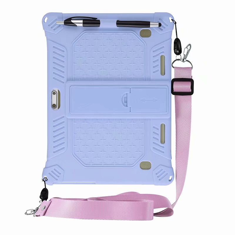 Kids Friendly Soft Case Voor Teclast M20 X10 A10S M30 Silicone Stand Cover Voor Teclast 10.1 Inch Funda + Schouder band + Pen: purple