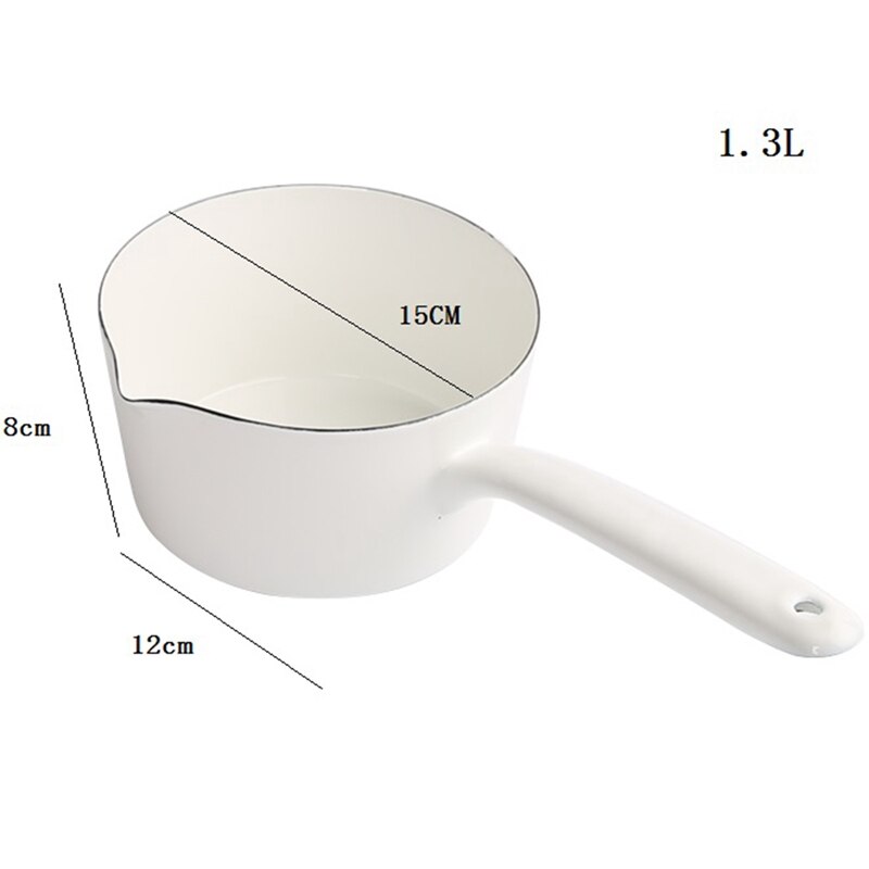 Enamel Pot Milk Pot Soup Pot Single Wooden Handle Leaves Pattern