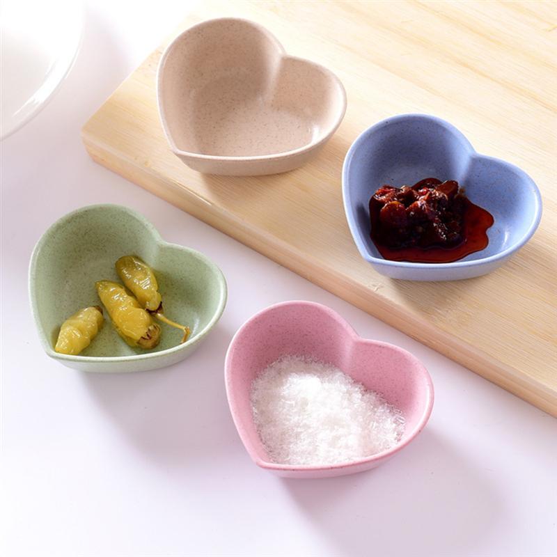4 Uds. De platos para salsa con forma de corazón, cuencos para inmersión, paja de trigo, salsa de soja, Mini plato de vajilla, plato para condimentos para pasta, Ja