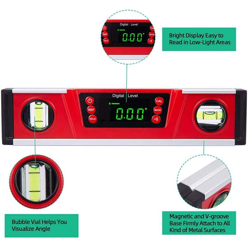 Digital Level,Digital Spirit Level High Precision Magnetic Aluminum Alloy Casting Function Gradient Measuring Instrument