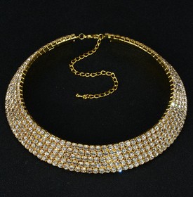 Gargantilla de cadena con cuello de cristal de Color plateado brillante para mujer, Gargantilla con diamantes de imitación para de boda, de joyería: Color dorado