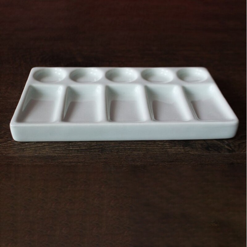 Ceramic Artist Paint Palette 10-Hole Rectangle for Watercolor Gouache