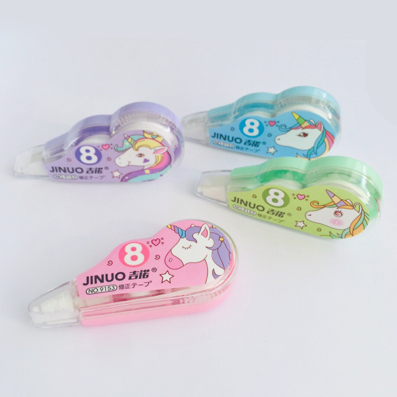 Correcteur de papeterie licorne en dessin animé de Style coréen, rouleau correcteur blanc, ruban correcteur 3M x 5mm, fournitures scolaires 4 pièces/ensemble