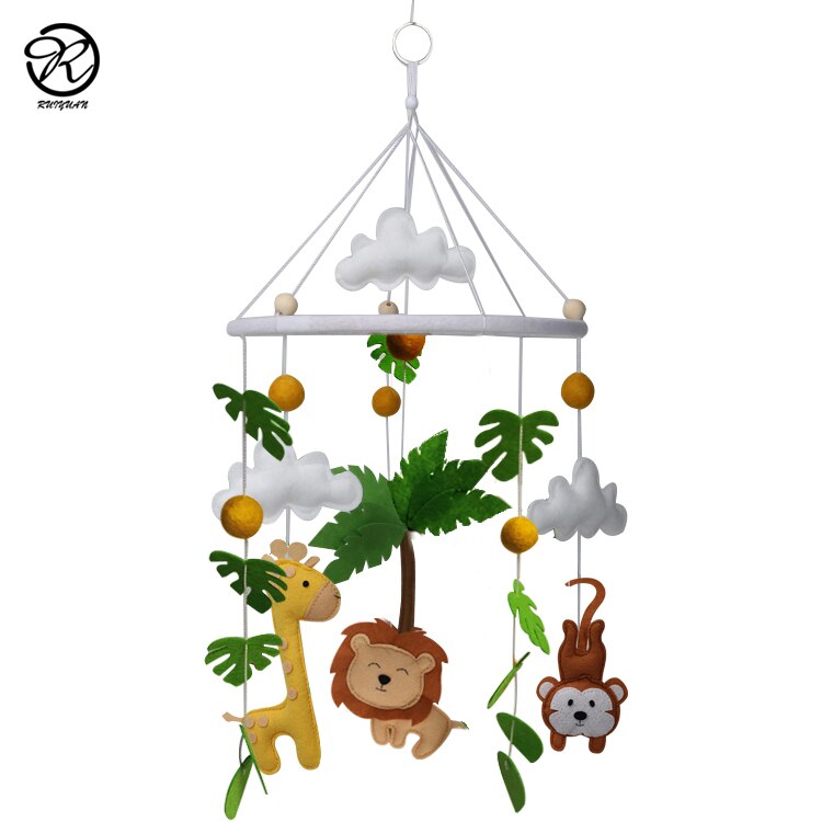 Felt Baby Crib Mobile Jungle Safari Nursery Mobiles Safari Animal Hanging Carousel: Default Title