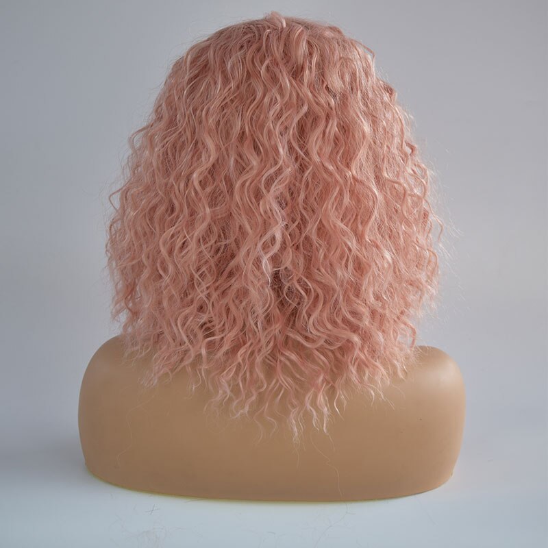 Bombshell Rose Goud Roze Korte Bob Synthetische Haarkant Bouncy Krullend Hittebestendige Vezel Middenscheiding Voor Vrouwen pruiken