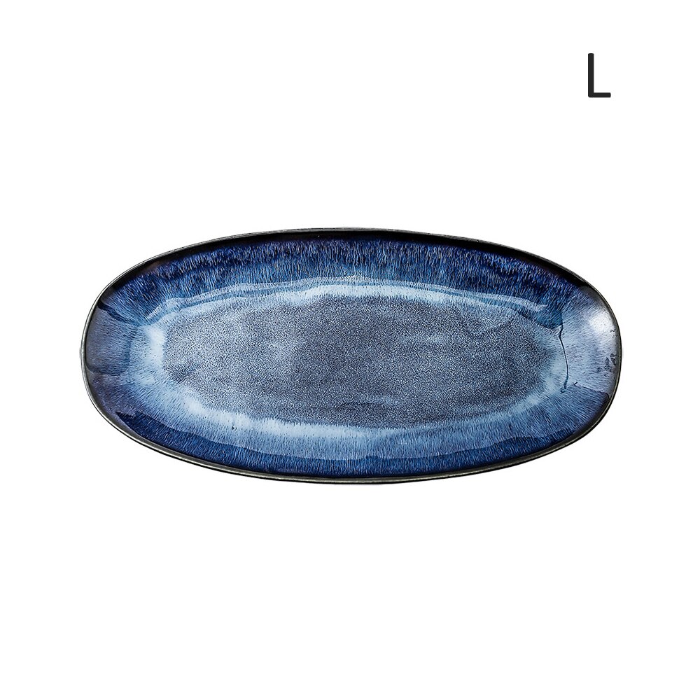 Japanse Stijl Oven Change Cat Eye Blauwe Vis Plaat Huishouden Gestoomde Vis Plaat Grote Glazuur Kleur Sushi Plaat Servies: 02