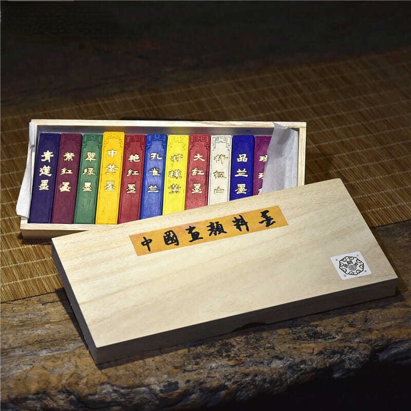 12 Colors Little Ink Stick Set Chinese Calligraphy Traditional Painting Colorful Ink Block Calligraphy Brush Ink Grinding Sticks