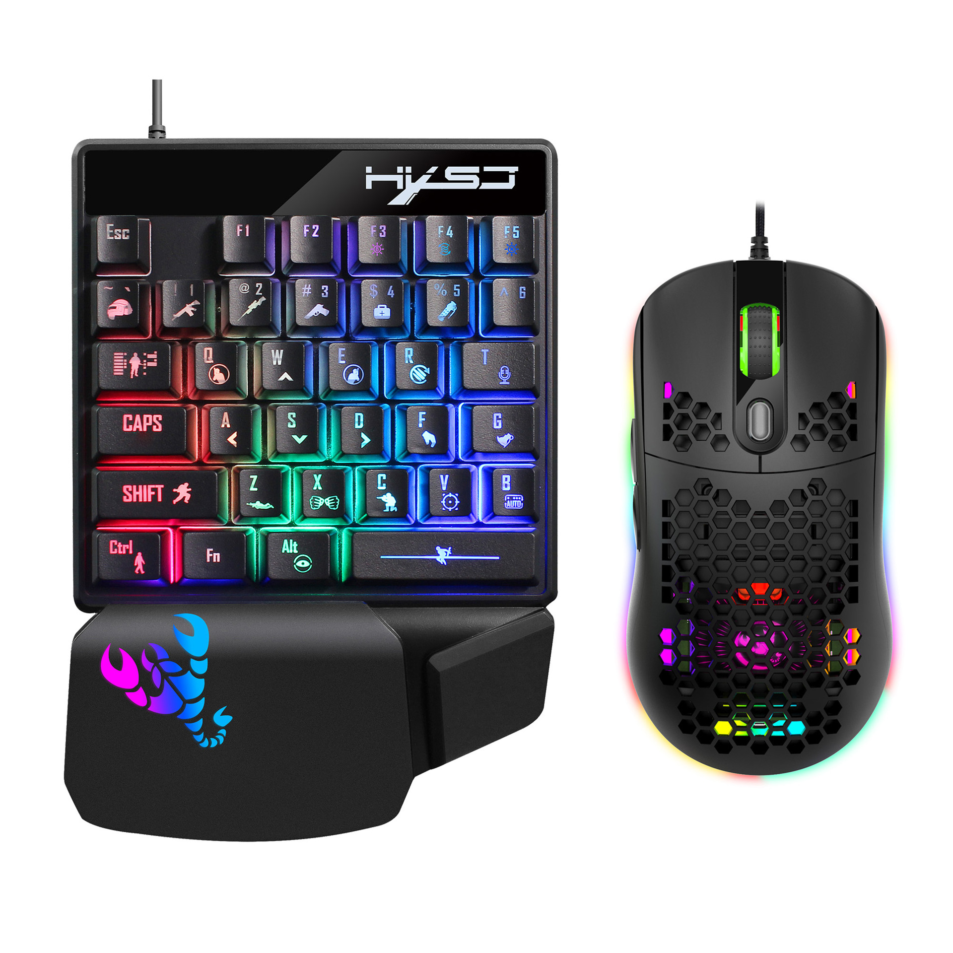 Game Console Keyboard and Mouse Converter set, Mobile phone game one-handed keyboard wired game mouse RGB glow: Mouse and keyboard