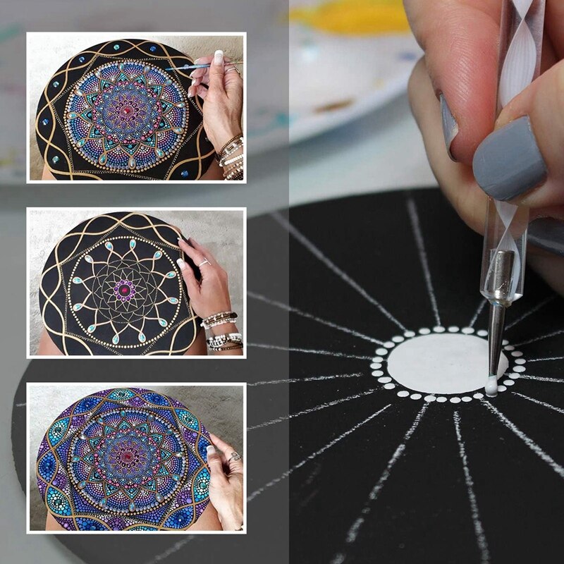 Mandala prikværktøj sæt til maling af sten keramik bærbar multifunktions prægning prikkesæt prikkerværktøjssæt 48 stk