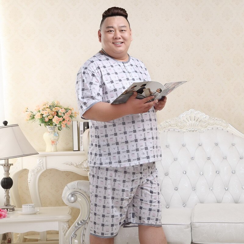 2022 Men&#39;s Summer Cotton Big Size Pajamas Male Extra Large Sleepwear Set Thin Fabric Short Sleeve