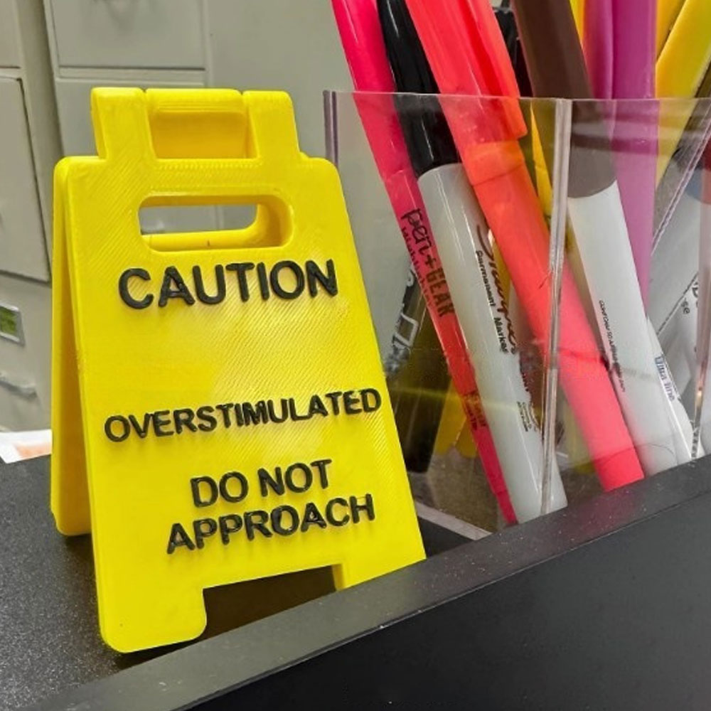 Desk Sign "Caution Overstimulated, Do Not Approach" - Humorous Office Decor, Unisex For Coworkers, Versatile Room Decor