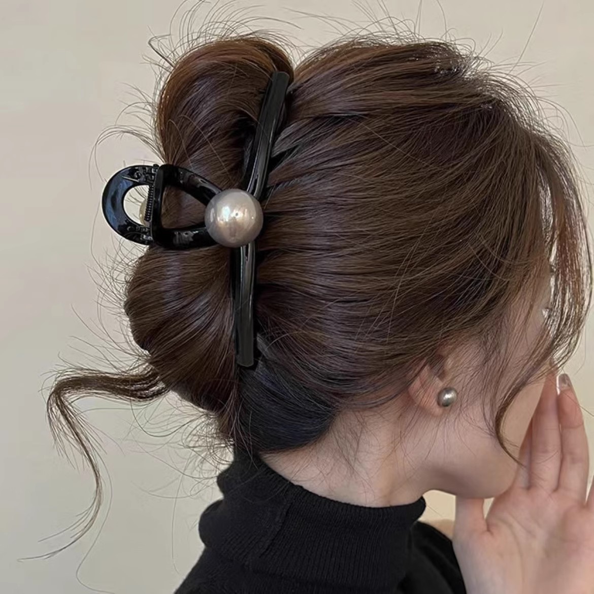 Pinzas para el cabello de perlas negras Vintage para mujeres y niñas, adorno de temperamento, pinzas simples, horquilla, accesorios para el cabello de