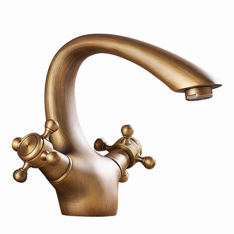 Grifo antiguo de agua y fría Br, grifos de lavabo cepillado de bronce, baño, lavabo de clásico, mezclador de doble mango: 18X16.5X5CM