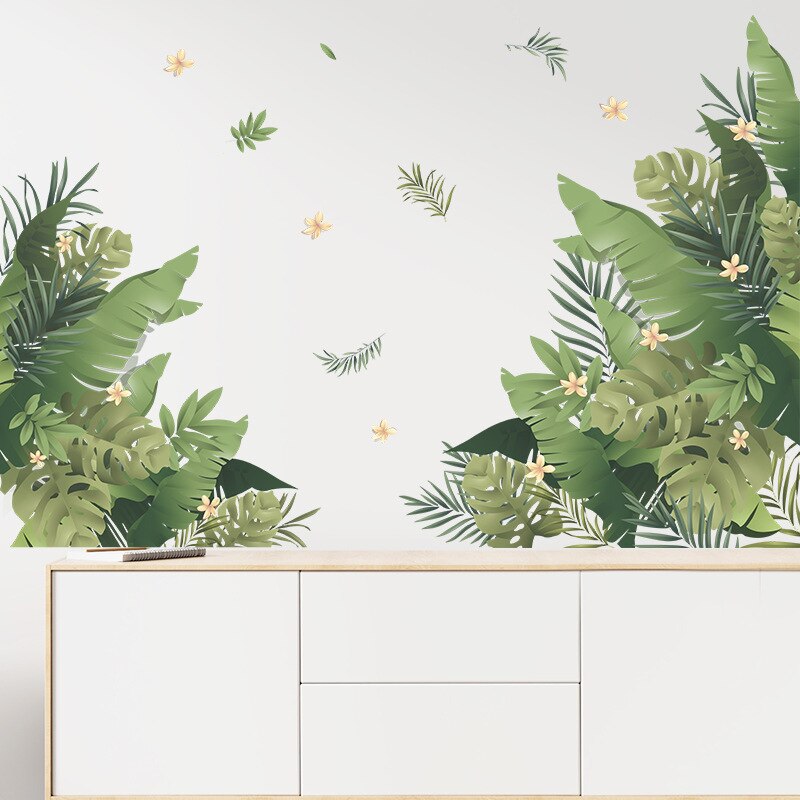 Green Plant Wall Sticker DIY Pink Peony Flowers Tropical Beach Palm Leaves Wall Stickers Modern Art Vinyl Decal Mural Wall: No.19