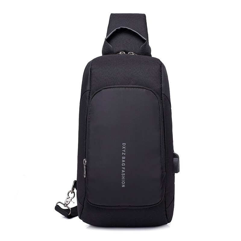 Chest Beach Bag For Men USB Charging Waterproof Pack Casual Crossbody Bolsa Feminina Sac Small Sling Single Shoulder Travel Male: Black