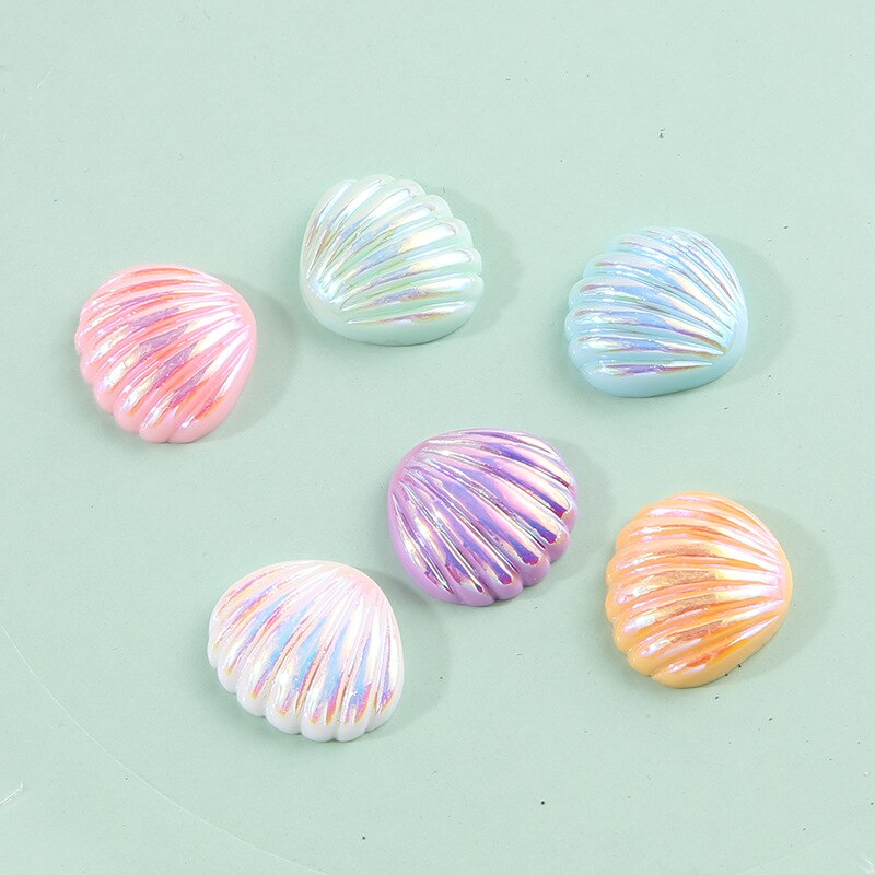 10Pcs Leuke Mix Kleur Vergulde Schelpen Plat Hars Cabochons Scrapbooking Diy Sieraden Craft Decoratie Ab Kleur Glitter Schelpen