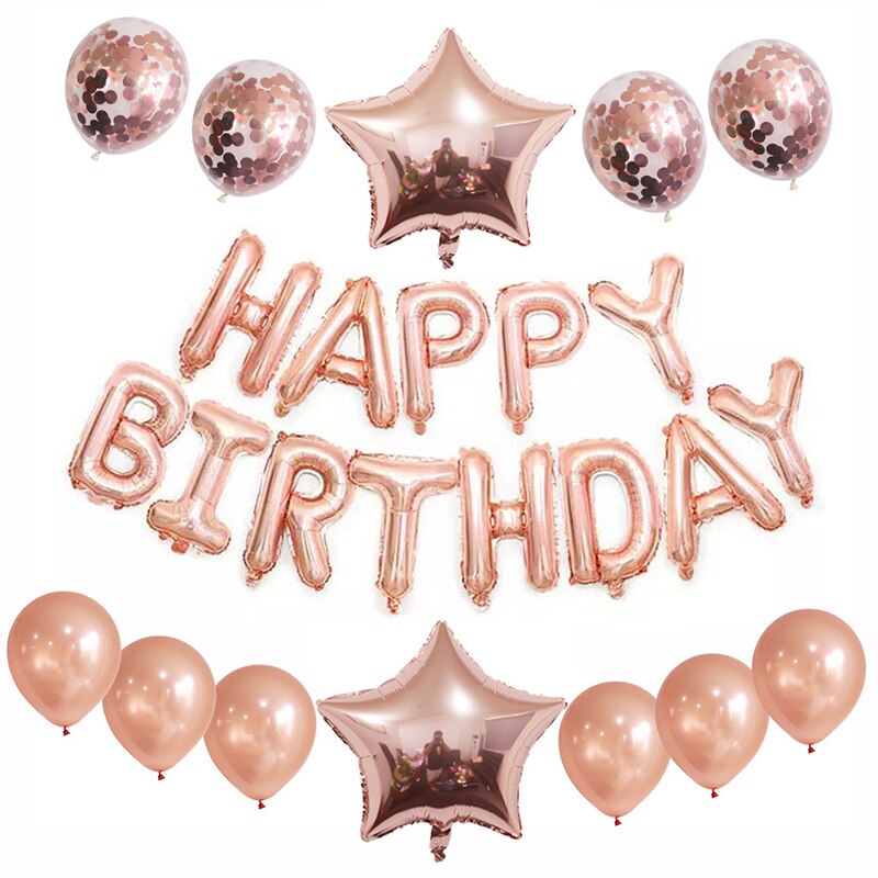 Gelukkige Verjaardag Brief Ballonnen Rose Goud Zilver Folie Alfabet Ster Hart Ballon Meisje Jongen Verjaardagsfeestje Decoratie Baby Shower: Rose Gold