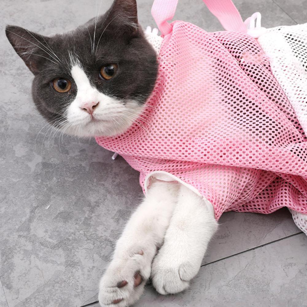 Mesh Cat Bathing Bag Cats Grooming Washing Bags Cat Scratching Bite Bath Clean Cat No Nail Cutting Bag Supplies Restraint V8N9