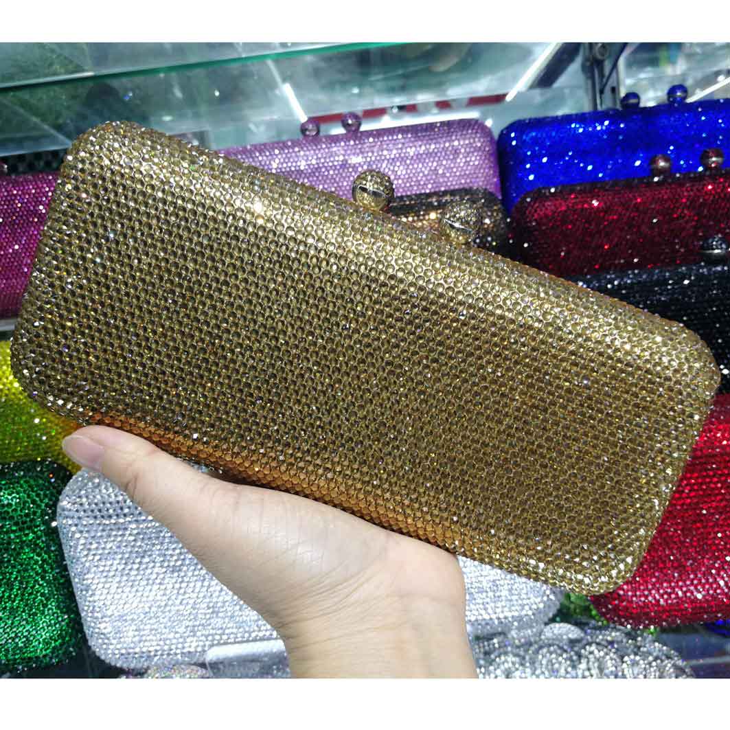 Tofsar kristall clutch aftonväskor roséguld festväska silverbröllop brudväskor ab rosa fuchsia aftonväska: Guld-