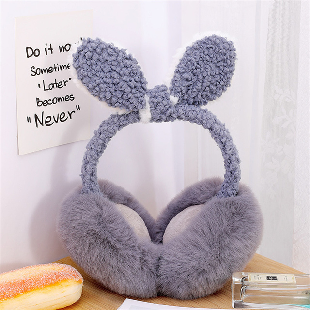 Lovely Winter Warm Bunny Ear Warmers Glitter Ears Plush Earmuffs For Women Playful Girls Ear Muffs Cold Protection Warm: Blue