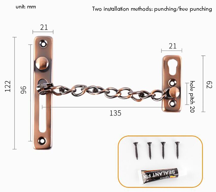 2 Way Install Thick Door Chain Lock with Spring Stainless Steel Door Security Chain Guard, Heavy Duty Latch Lock for Inside Door: Red bronze