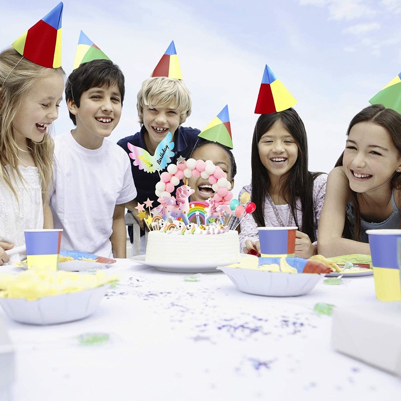 Unicorn tårta topp hatt, födelsedagstårta dekoration , 1 rosa päls bollbåge 1 regnbåge 1 grattis på födelsedagen banderoll 2 moln 4 ballonger 10 st
