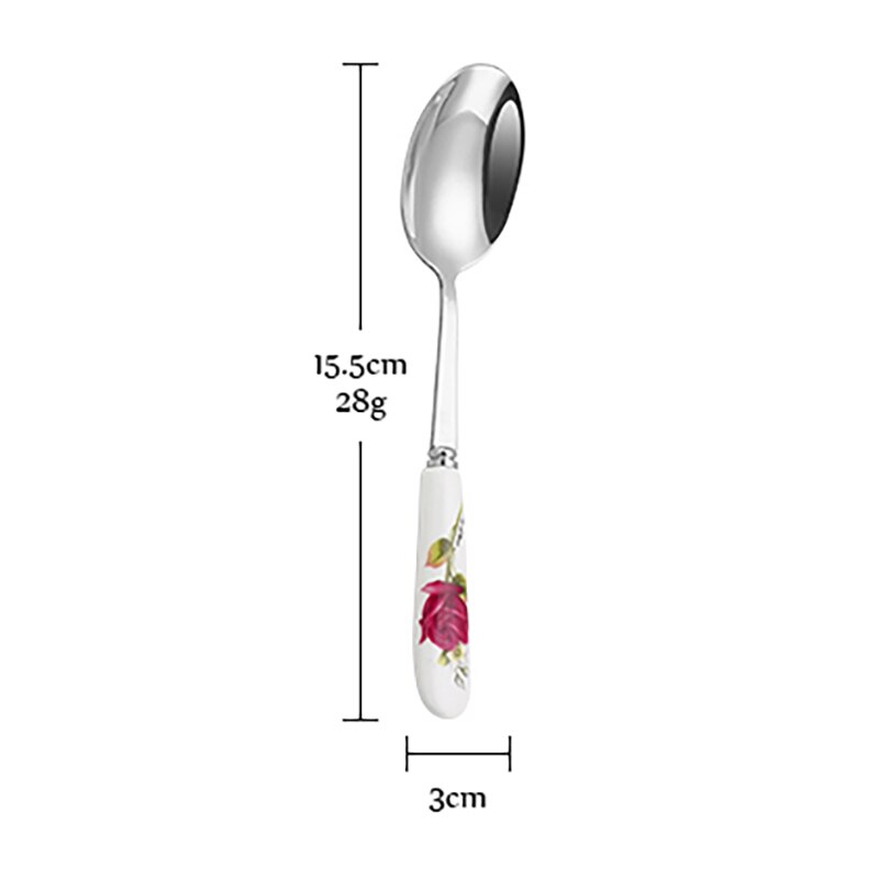 Ceramic Tableware Stainless Steel Cutlery Ceramic Handle Steak Knife Fork Spoon Cake Dessert Dinnerware Rose Flowers Pattern: Blue