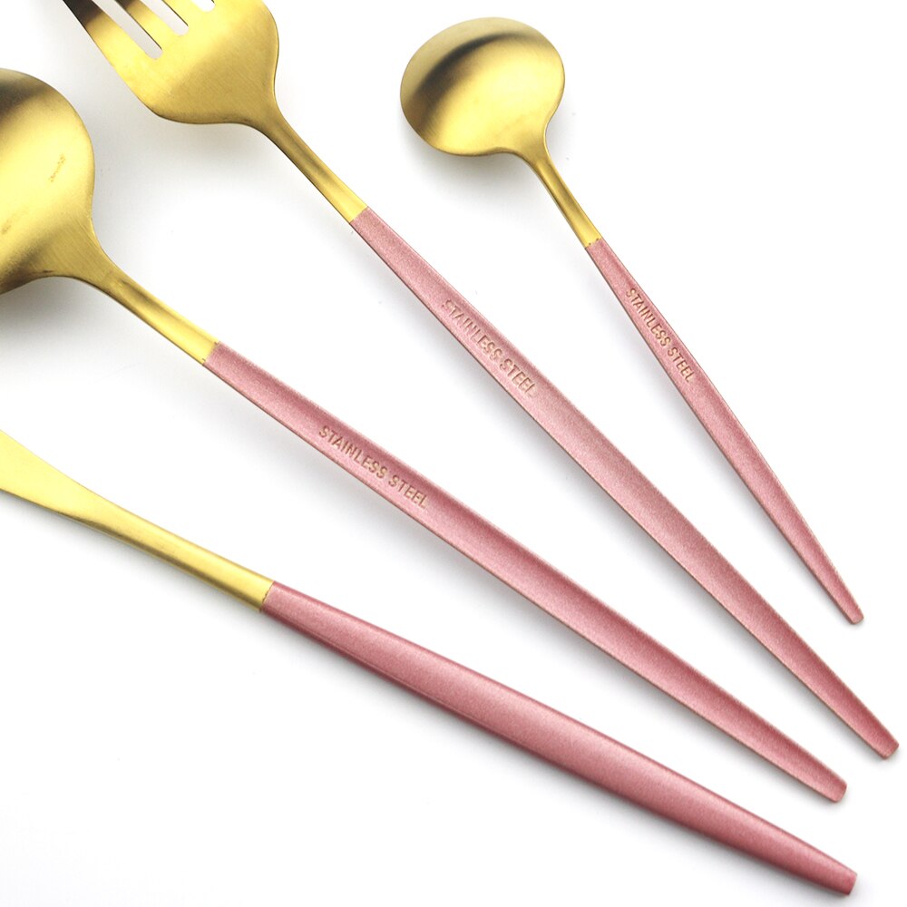 4Set/16Pcs Red Gold Dinnerware Cutlery Set Western Knives Fork Tea Spoon Dinner Tableware Stainless Steel Kitchen Silverware Set