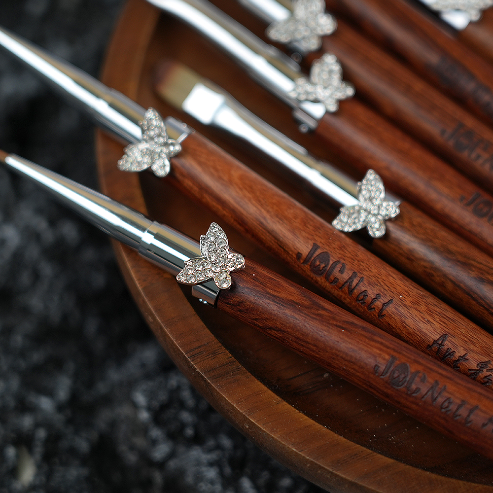 Nagelkonstborsteset avtagbar stång zirkonfjäril sandelullshandtag kantkrok uv-gelnagelborste nagelkonstverktyg