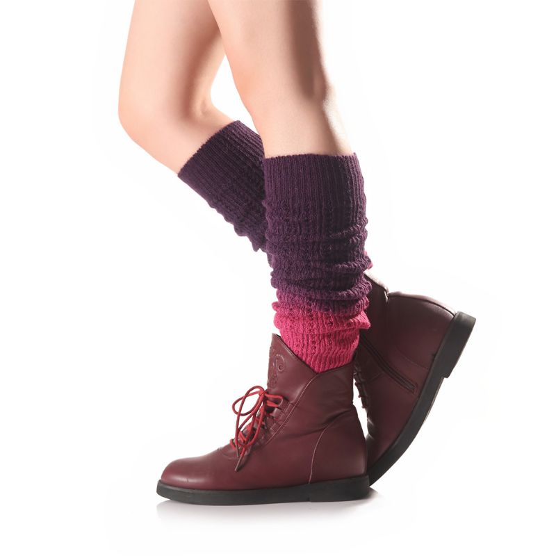 Para Mujer niñas invierno degradado Color Cable de punto largo calentadores medias sin pies al aire libre nieve esquí rodilla alta Crochet botas puños