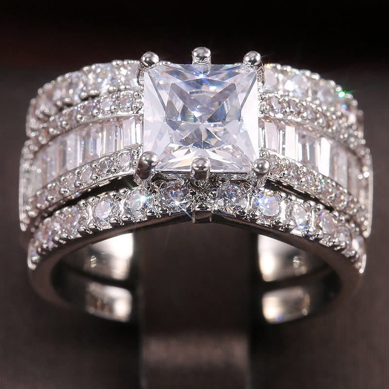 luxury princess 925 sterling silver wedding ring set for women lady anniversary jewelry bulk sell R5869