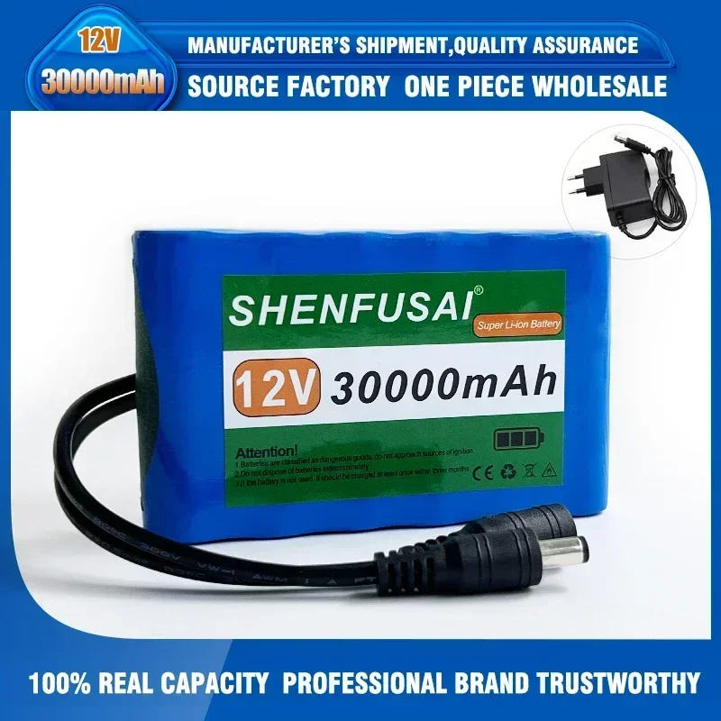 Portable Super 12V 30000mah Battery Rechargeable Lithium Ion Battery Pack Capacity DC 12.6v 30Ah CCTV Cam Monitor + Charger