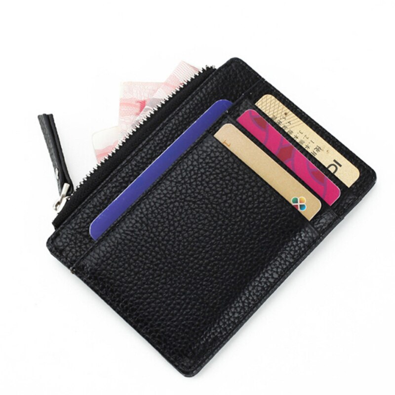 Men/Women Mini ID Card Holders Business Credit Card Holder PU Leather Slim Bank Card Case Organizer Wallet Zipper Unisex: Black