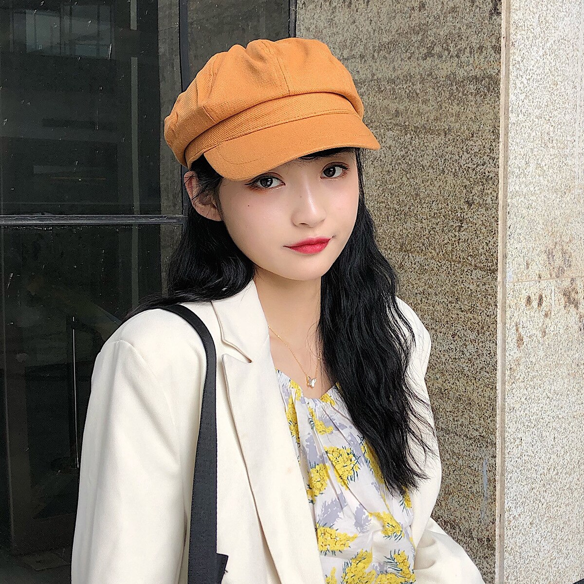 Newsboy Caps Women Newsboy Berets Cap Octagonal Baker Peaked Beret Driving Hat Female Sunscreen Hats Painter Tour cap: Orange
