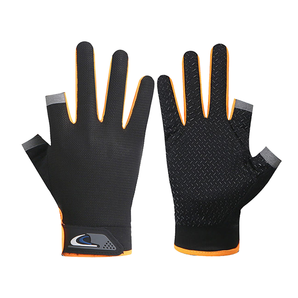 Gants de pêche d'hiver antidérapants pour hommes et femmes, 1 paire, 2 doigts coupés, sans doigts, respirants, pour Fitness Pesca: Orange