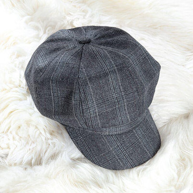 Foux-gorros de tela escocesa para mujer, boina octogonal de cuero con cuerda ajustable a rayas, estilo coreano, para verano,: Negro