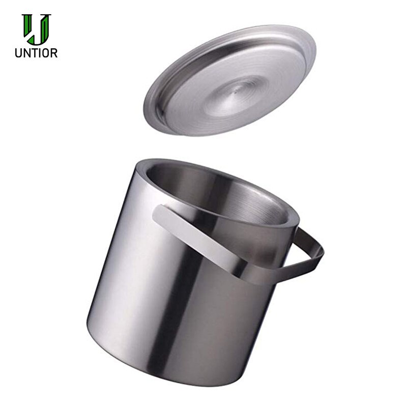 UNTIOR Stainless Steel Bar Ice Bucket Two Handles Champagne Bucket Wine Bucket Spit Wine Barrel Container Ktv Club Bar Supplies