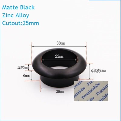 4 stk/parti mat sort krom zink plast skrivebordsbord skrivebordsgennemføring flange kabeludtag ryddeligt ledningshul dæksel pc ledningshåndtering: Zinksort 25mm