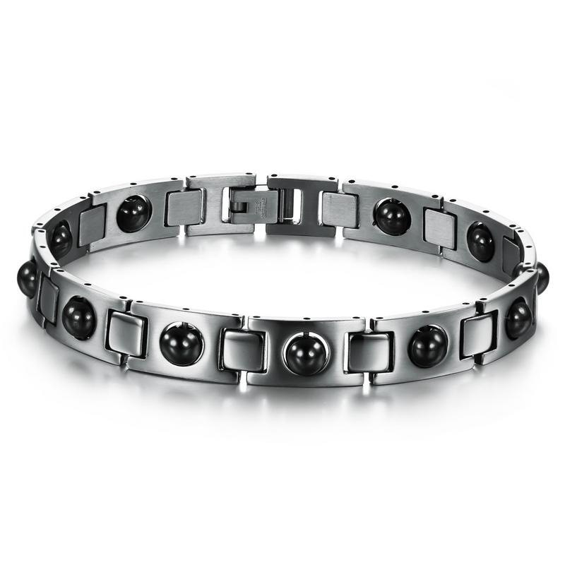 JAAFAR sieraden titanium armband gezondheid rvs en Zwart Sieraden Armband met silicon AS002