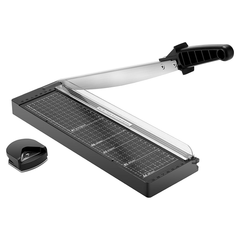 Papirskærer, guillotine papirskærer kraftig papirskærer sort plast+metal til karton, papirtrimmer: Default Title