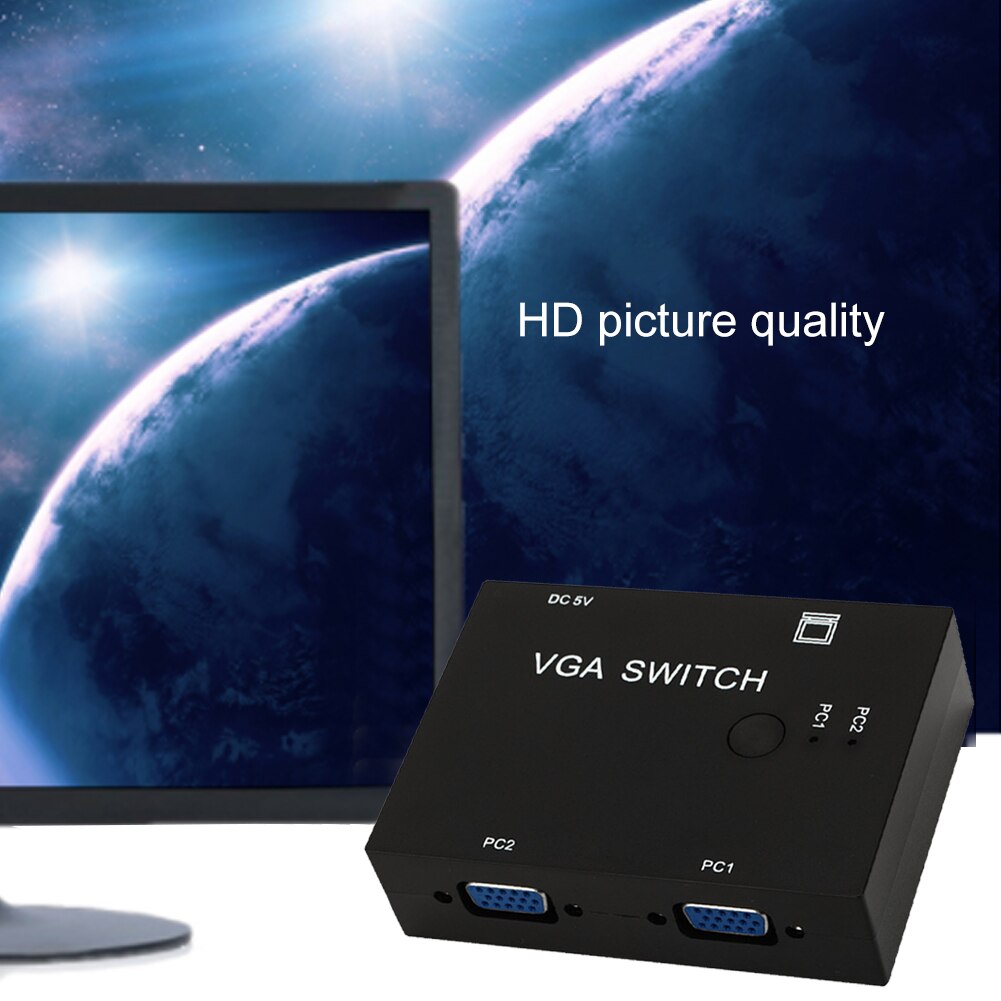 2- porttinen musta tarvikkeet jakaja videonjakolaatikko manuaalinen vga-kytkin kaapelilla lcd tv kvm metallinen laajakuva pc-näytölle