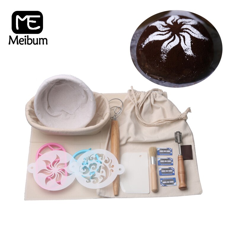 Cesta de fermentación de ratán, 12 Uds., conjunto de cesta de ratán, Banneton, plástico, plantilla de pintura, cortador de masa, raspador