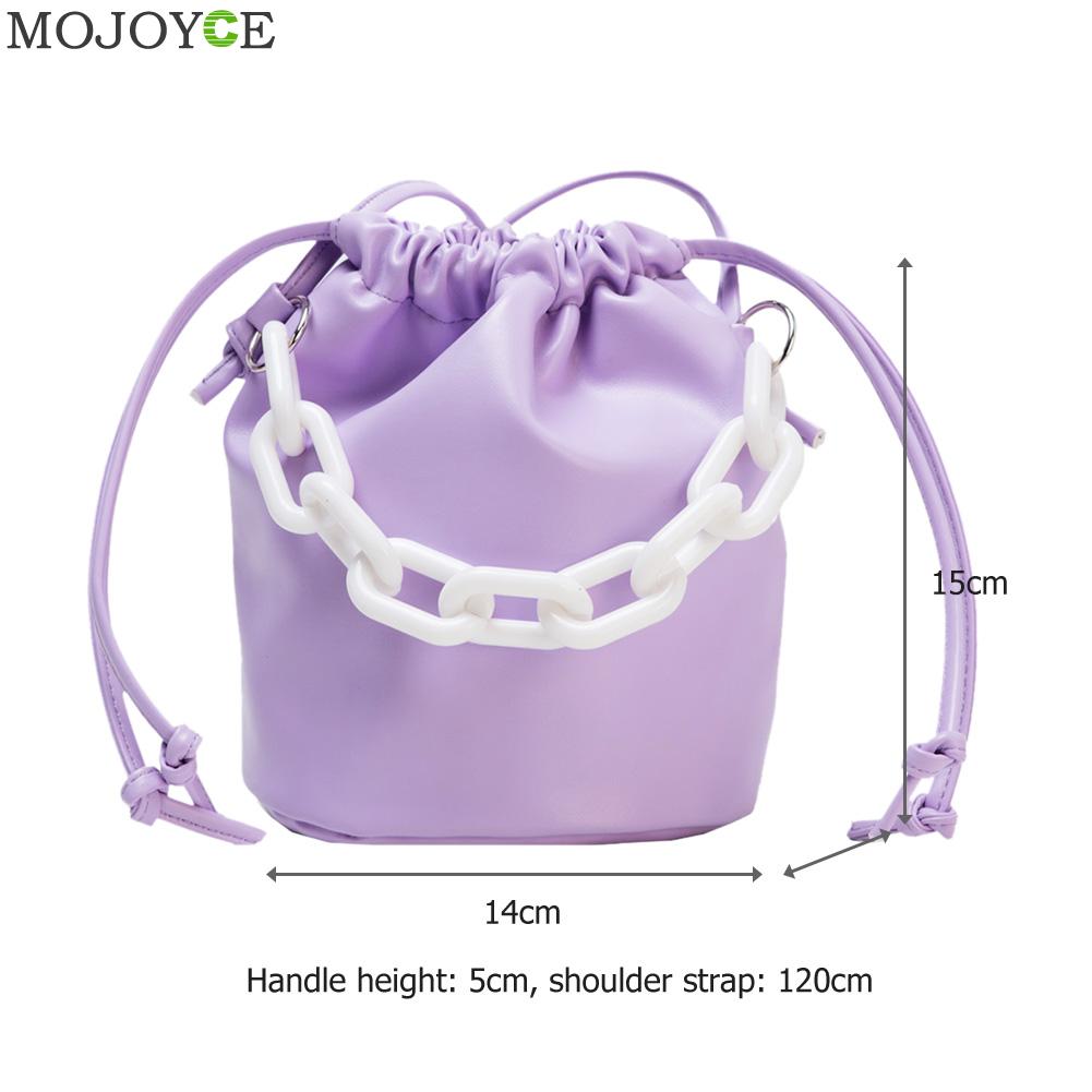 Drawstring Shoulder Bag Women PU Chain Bucket Handbags Female Solid Color Purse Youth Ladies Simple Versatile Bag