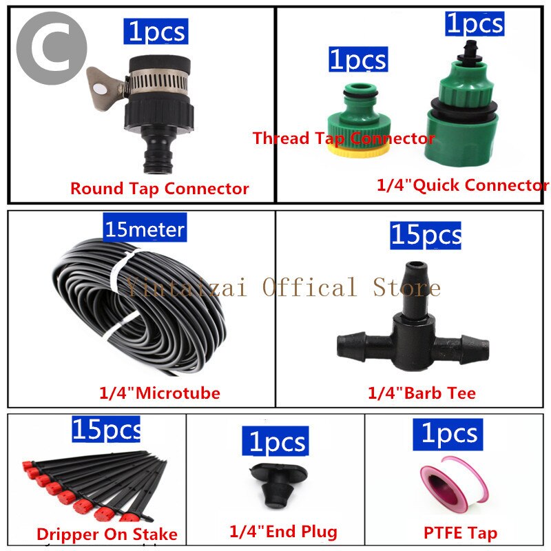 Conjunto de gotejador ajustável vermelho, 10/20/25m, micro sistema de irrigação por gotejamento, auto-irrigação, jardinagem: C