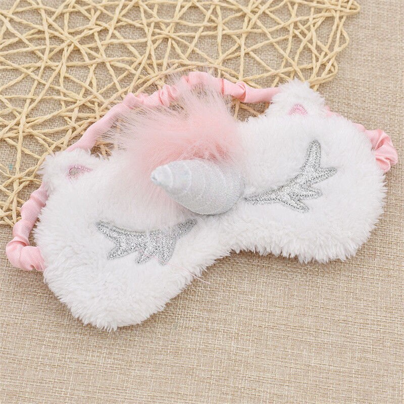 Cute Sleep Unicorn Mask Eye Shade Cover for Girl Kid Teen Blindfold Sweet Fairy Cute Lovely Unicorn Eye Mask 3D Horn: Silver