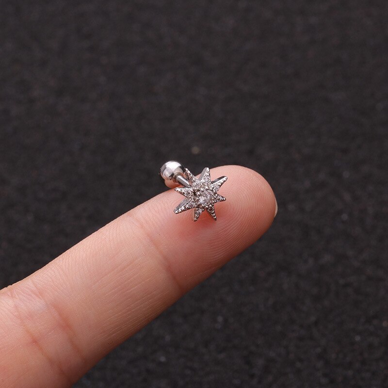 1 pieza oro blanco Luna estrella flor Cruz y corazón Marquesa acero Barbell CZ Tragus Diath cartílago Helix Rook Piercing pendiente: Style 7 / Gold