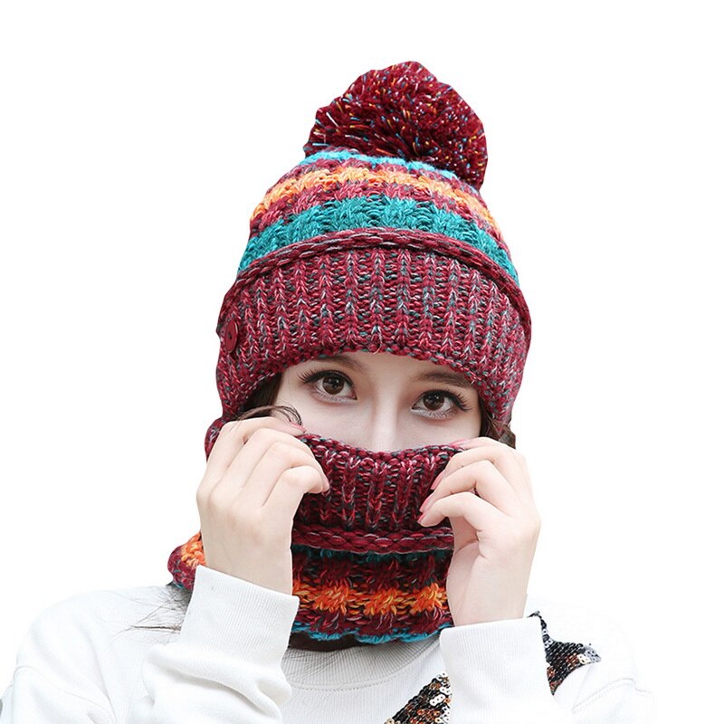 Conjunto de gorro de invierno, bufanda gruesa y cálida para mujer, accesorios de invierno, gorro interior de lana tejido, conjunto de bufanda, 3 uds, sombreros de invierno para montar al aire libre: Style 6